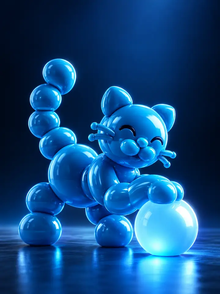 Glänzende blaue abstrakte 3D-Kreaturenskulptur aus abgerundeten Formen