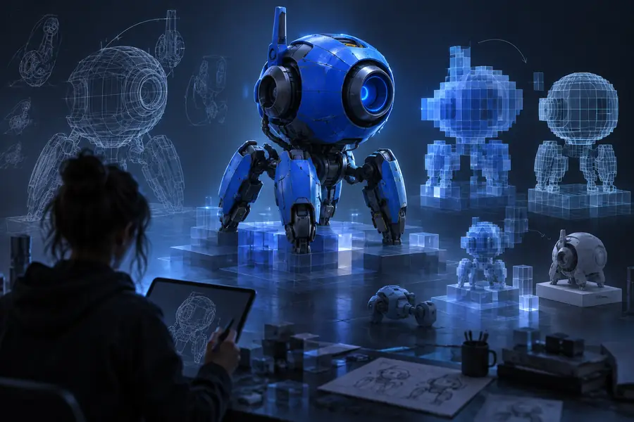 Prompt and early concept for an AI-generated 3D model