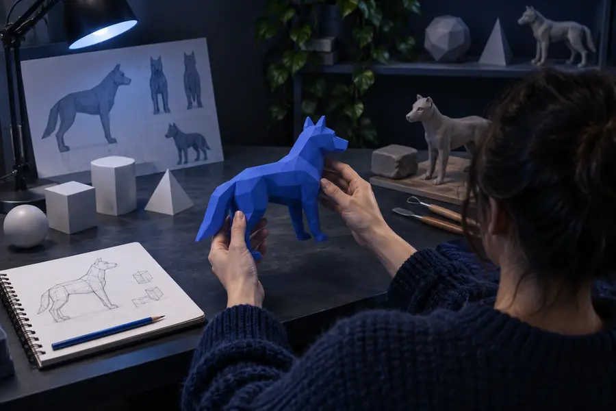 Cute rabbit reference transformed into a three-dimensional study model