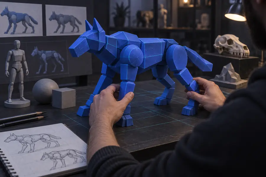 Ein grober früher 3D-Modell-Blockout
